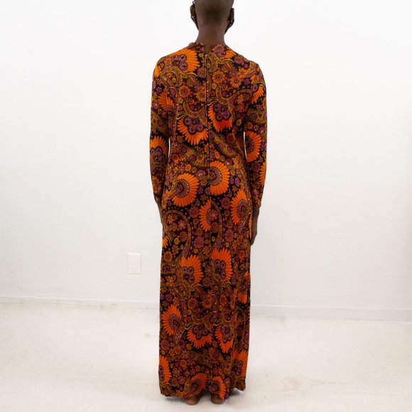 Vintage 60s 70s M Psychedelic Print Maxi Dress - Picture 5 of 12